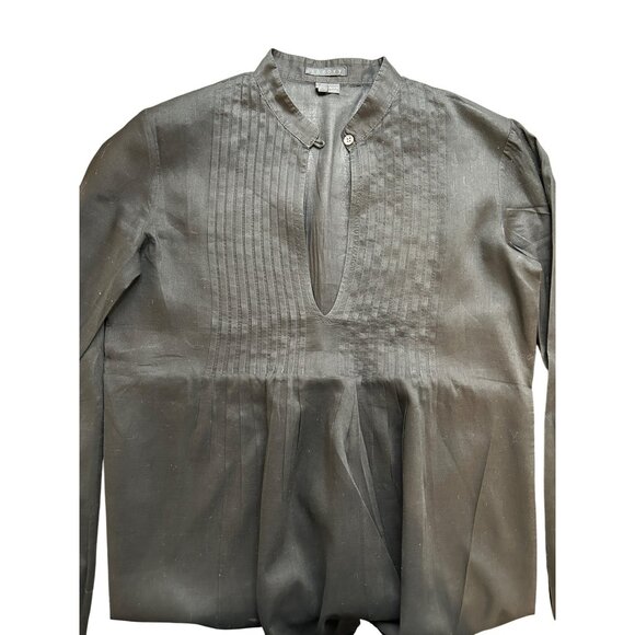 Theory Blouse Womens P Petite Blk 100% Cotton Pintuck Sheer Top Minimalist Luxe - Picture 8 of 9